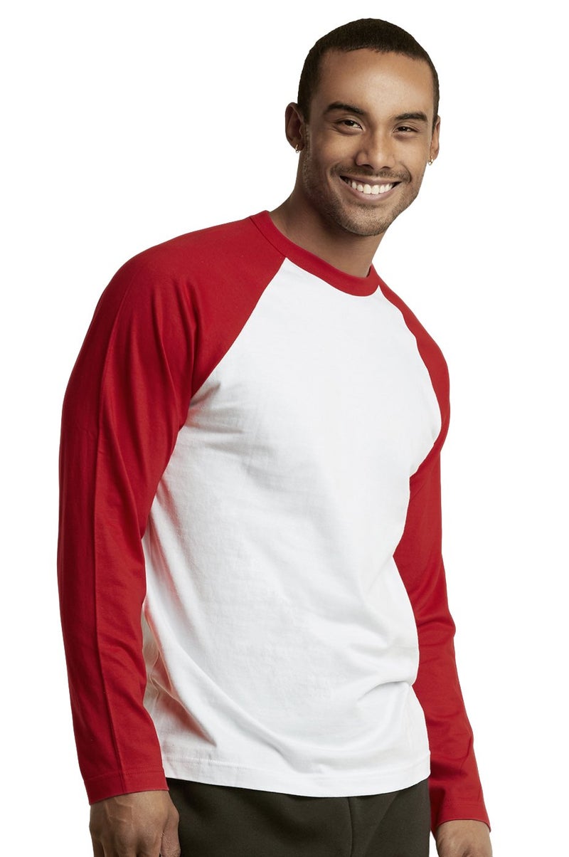 TOP PRO Men's Full Length Sleeve Raglan Cotton Baseball Tee Shirt (Small, Red/White) - Image 3